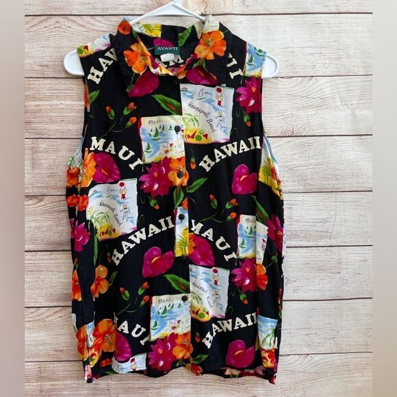 VINTAGE AVANTI BOLD HAWAIIAN PRINT TOP‎ - Picture 1 of 6